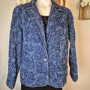 Studio Works Jeweled Embroidered Blue Jean Jacket